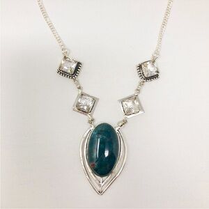 Bloodstone & Quartz Necklace in 925 Sterling Silver
